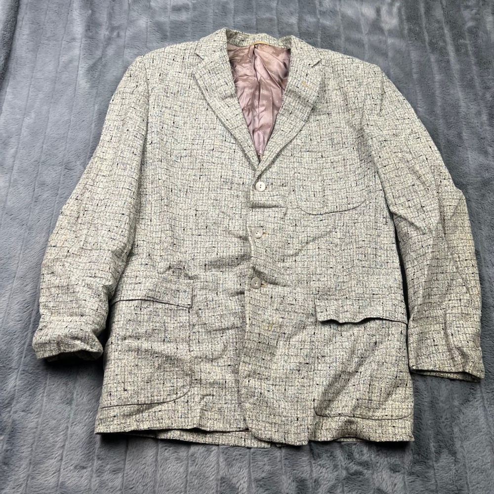 Hardwick Clothes Vintage Grey Tweed Blazer Sport Coat Mens 3 Button Textured
